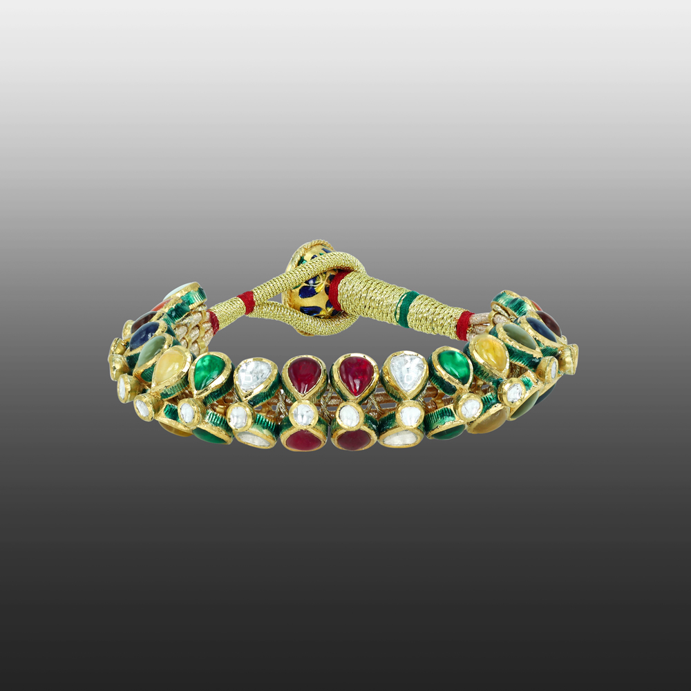 Navratna Gemstone Bracelet with Adjustable Tie